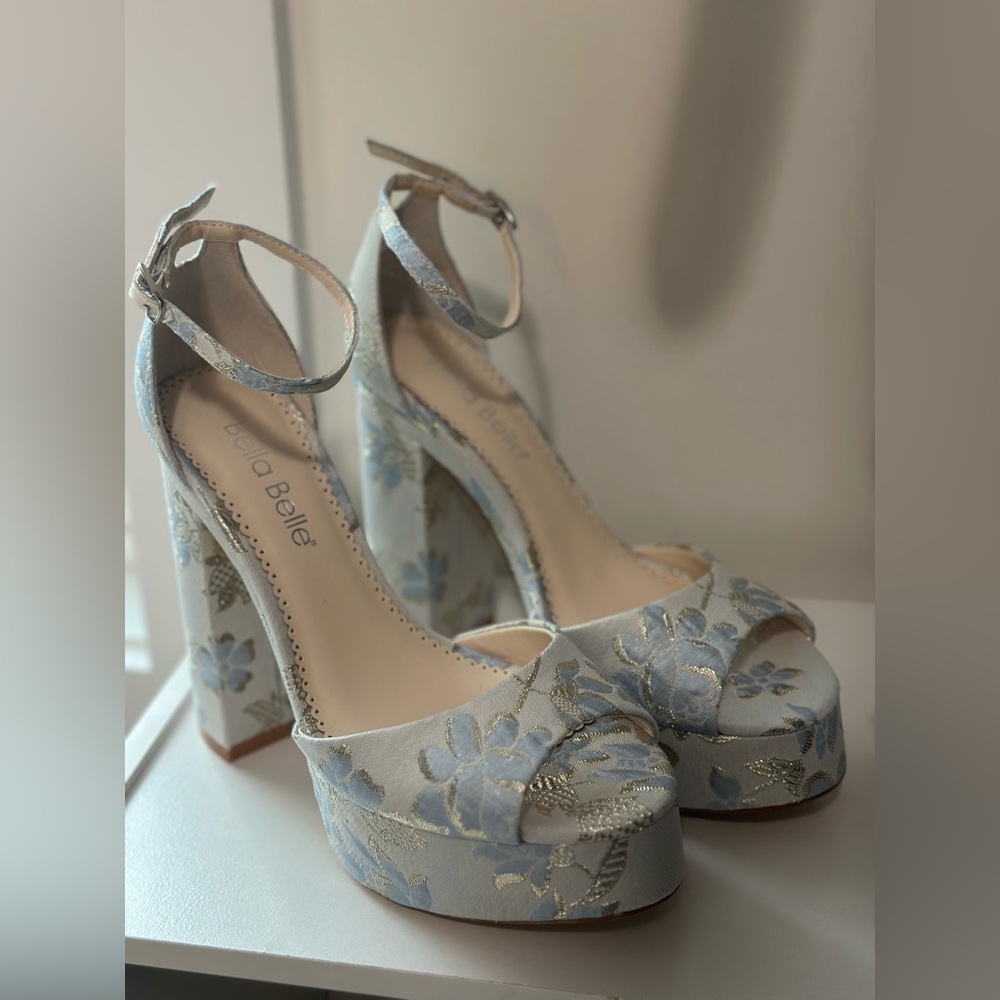 BELLA BELLE Catarina Blue Floral Jacquard Platform Sandals
